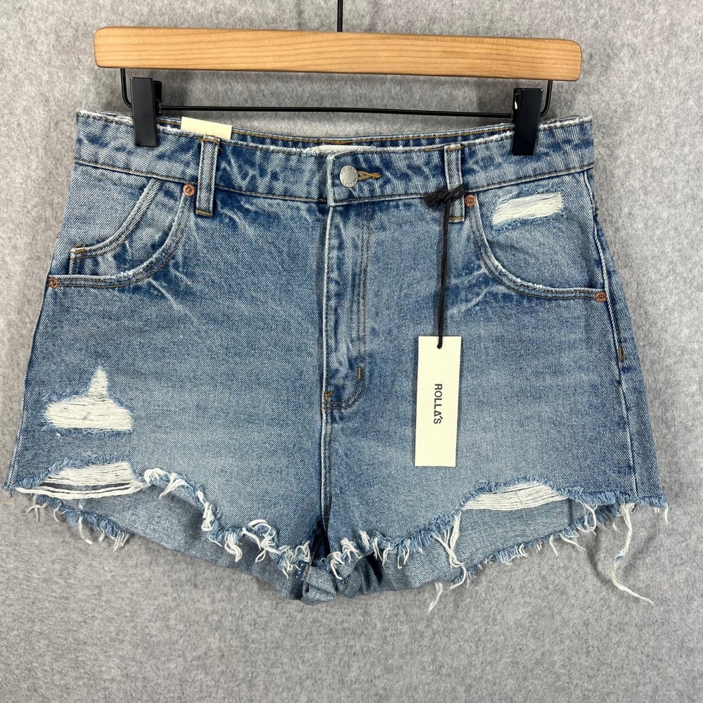 Rolla's Dusters Short Sylvie Blue Womens Size 30 High Rise Distressed Denim NWT